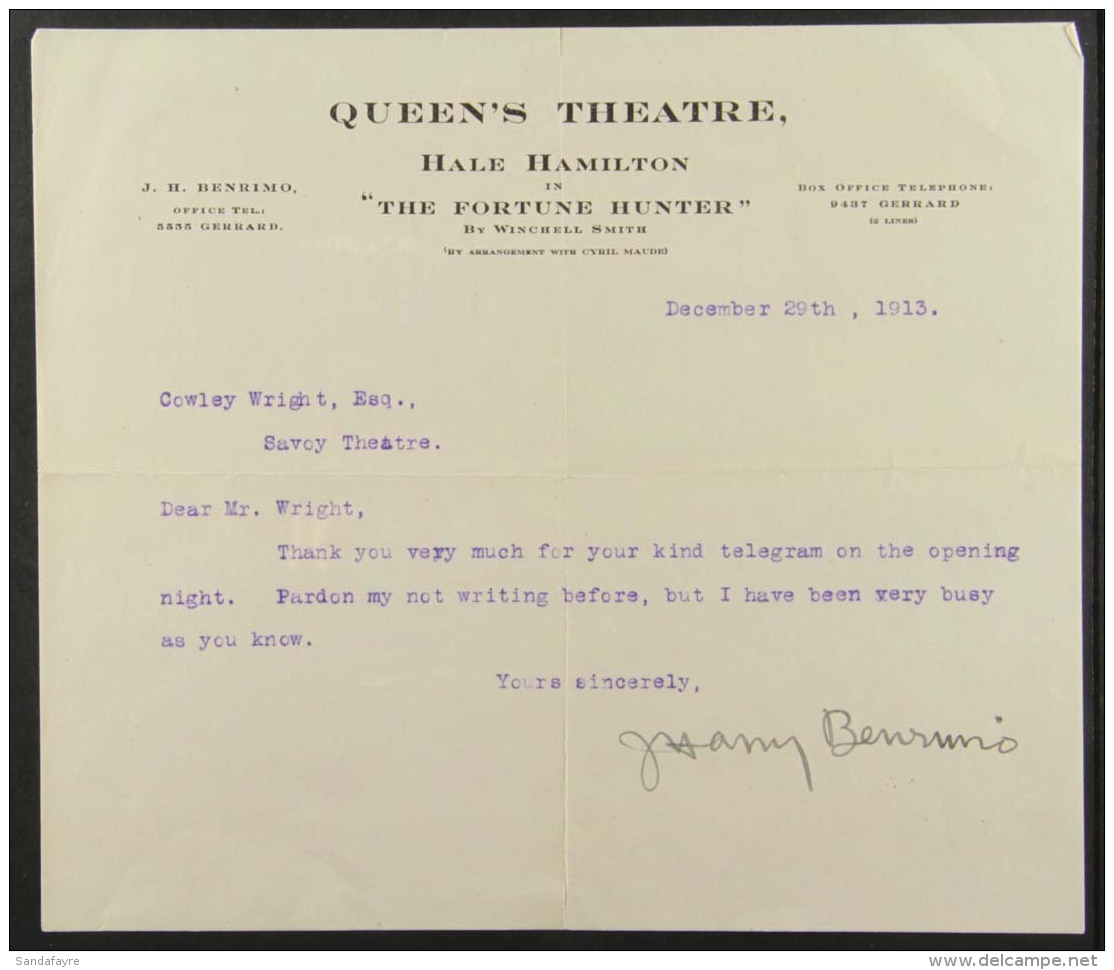 AUTOGRAPH - J. Harry Benrimo (1874-1942) Playwright For More Images, Please Visit... - Unclassified