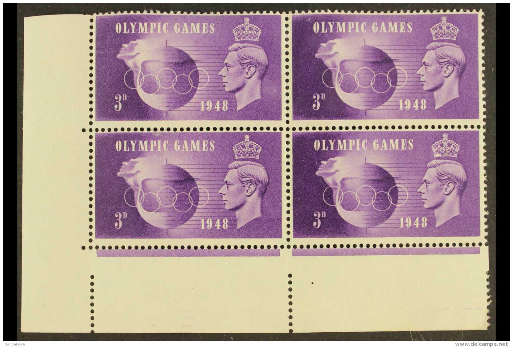 1948 3d Olympics NHM Corner Block Including Crown Flaw, SG 496a. For More Images, Please Visit... - Altri & Non Classificati