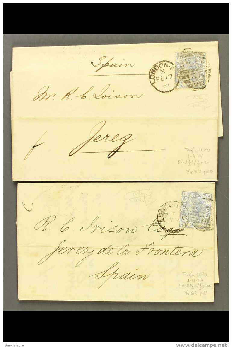 1881 Entires To Jerez, Both Bearing 2&frac12;d Blues (SG 142 &amp; 157) (2) For More Images, Please Visit... - Altri & Non Classificati