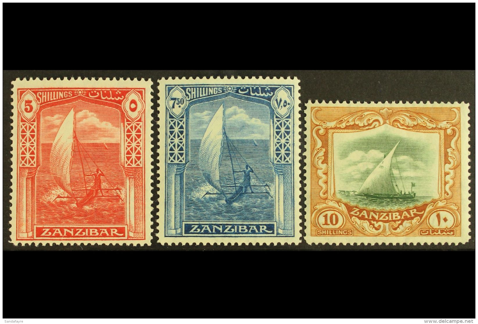 1936 5s, 7r50, And 10s Top Values, SG 320/322, VFM (3) For More Images, Please Visit... - Zanzibar (...-1963)