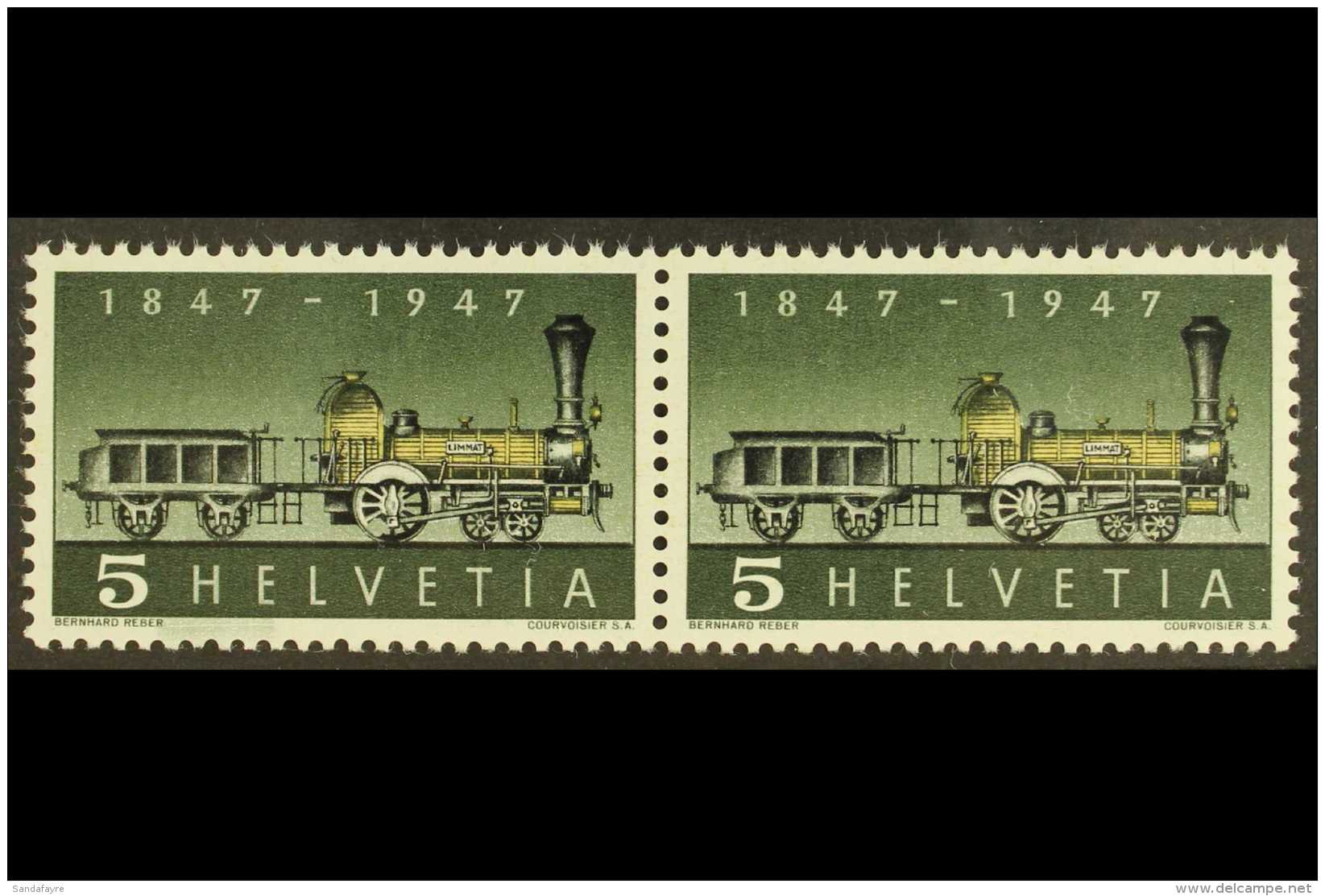 1947 5c Railways PLATE FLAW,Michel 484 II,within NHM PAIR (2) For More Images, Please Visit... - Altri & Non Classificati