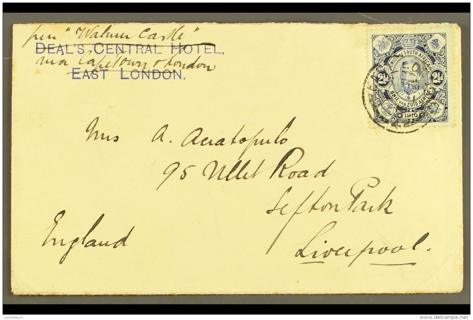 1910 2&frac12;d Used On Cover To UK, East London DE 1 10 Pmk For More Images, Please Visit... - Unclassified