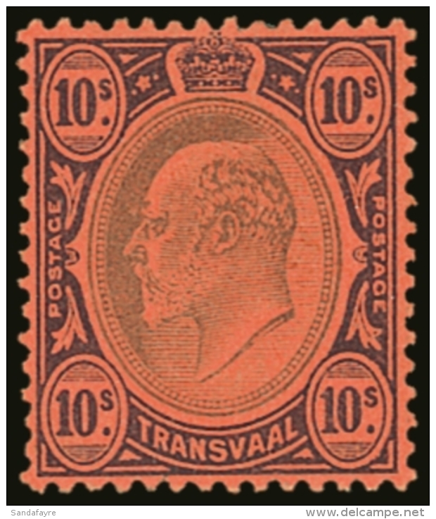 TRANSVAAL 1904-09 (Mult CA) 10s Black &amp; Purple/red, SG 271, VFM. For More Images, Please Visit... - Sin Clasificación