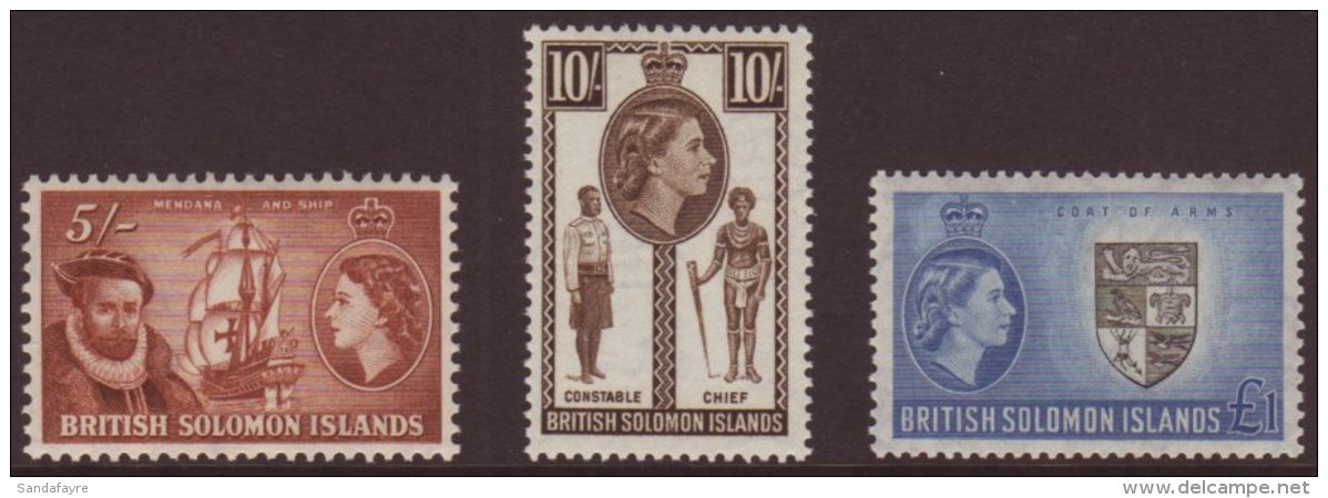 1956-58 5s, 10s And &pound;1 Definitive Top Values, SG 94/96, NHM (3) For More Images, Please Visit... - Salomonseilanden (...-1978)