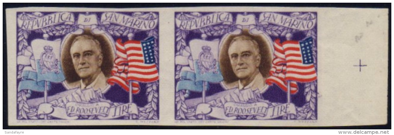 1947 5L Roosevelt, Imperf Pair, Sass 303b, NHM (2) For More Images, Please Visit... - Otros & Sin Clasificación