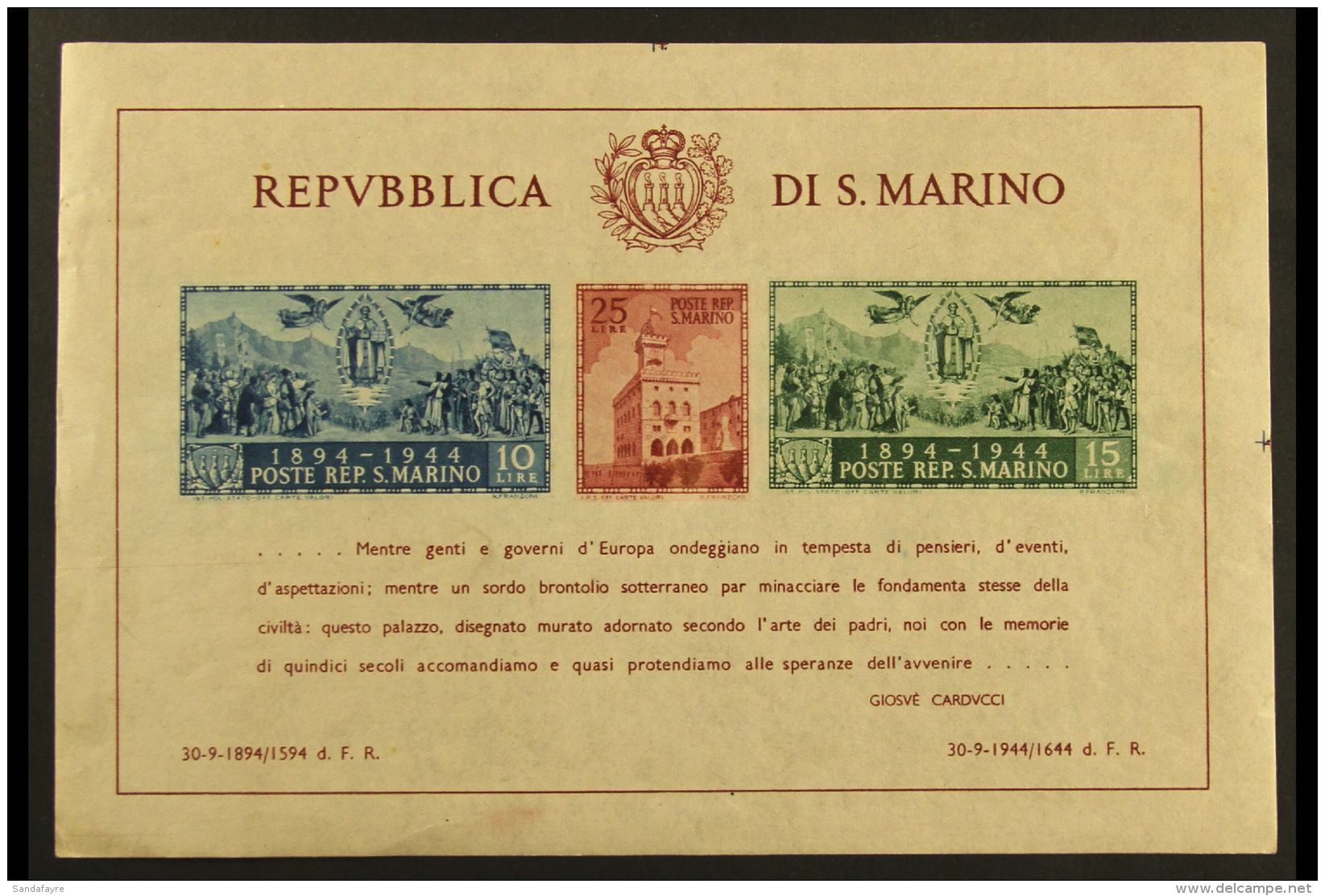 1945 Palace 50th Anniv Imperf Mini-sheet, Sassone 7, NHM For More Images, Please Visit... - Altri & Non Classificati