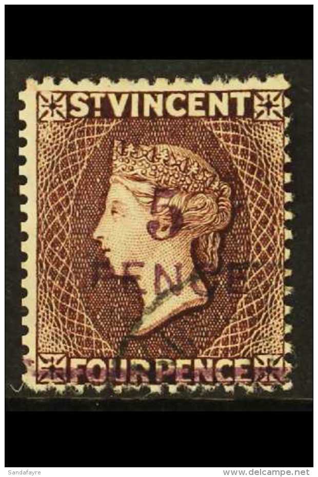 1892 5d On 4d Chocolate, SG 59, Very Fine Cds Used. For More Images, Please Visit... - St.Vincent (...-1979)