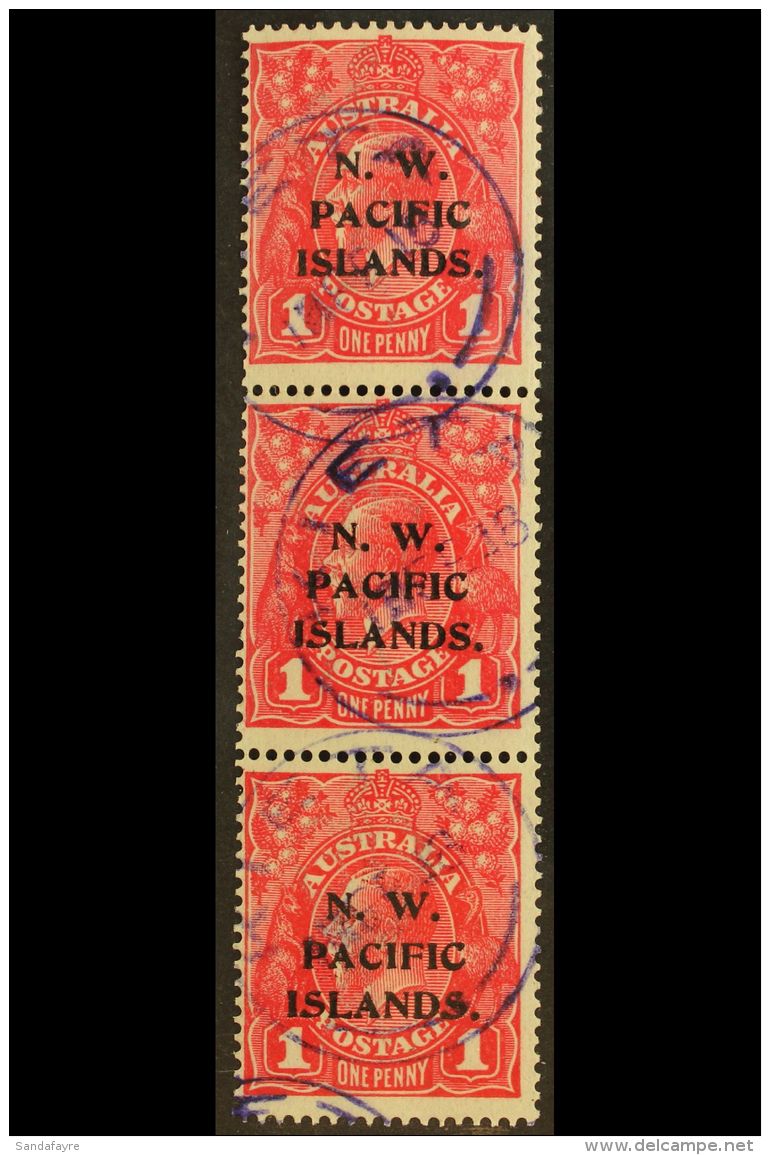 1915-16 1d Carmine-red, SG 67b, Vert. Strip Of All 3 Types, VFU. For More Images, Please Visit... - Papua Nuova Guinea