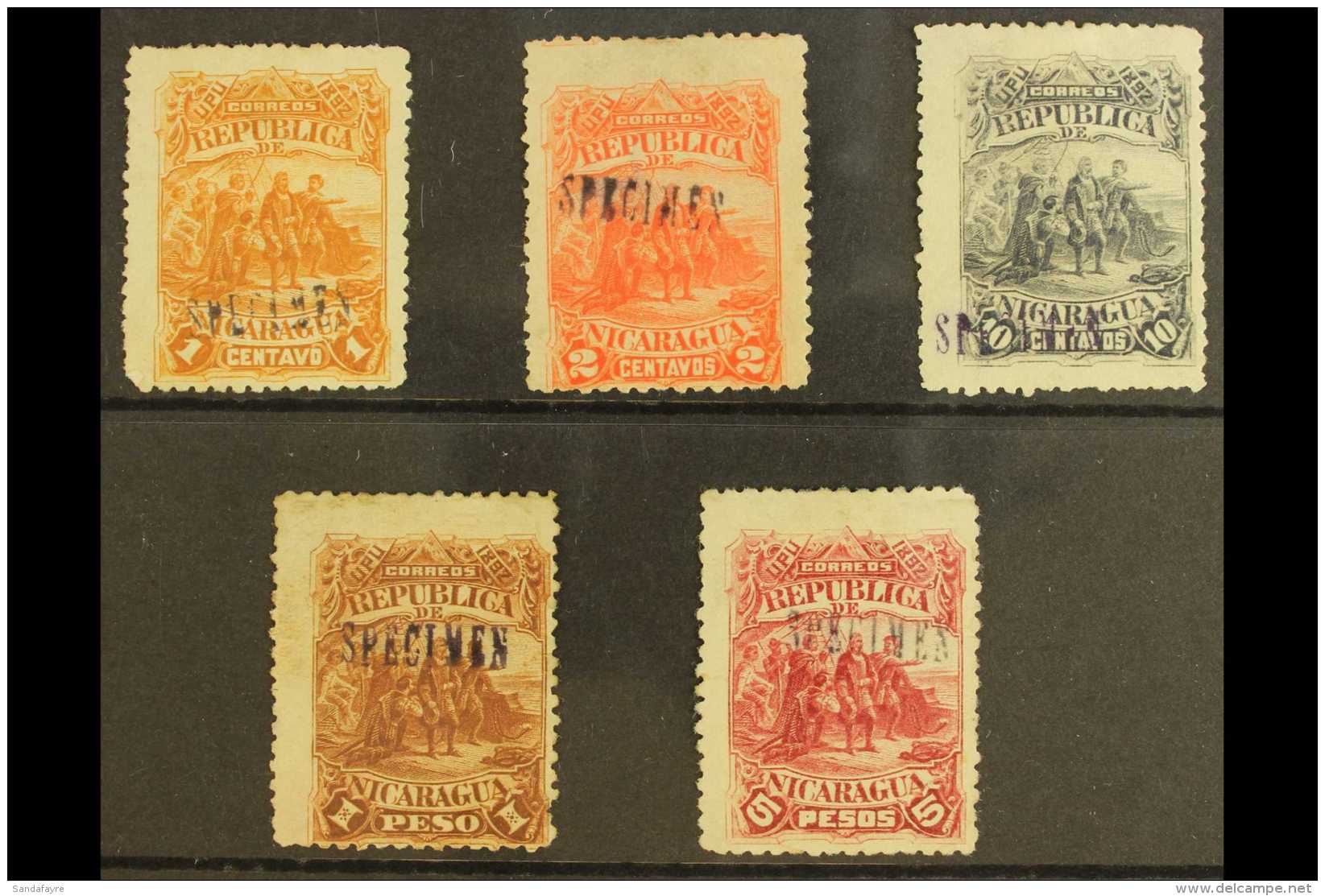 1892 1c, 2c, 10c, 1p, And 5p With "SPECIMEN" Opts (5 Stamps) For More Images, Please Visit... - Nicaragua