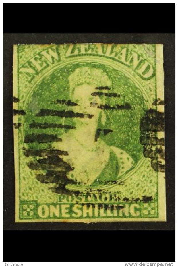 1864 1s Green, Wmk "NZ", SG 100, Used, 3 Margins (into At Top). For More Images, Please Visit... - Other & Unclassified