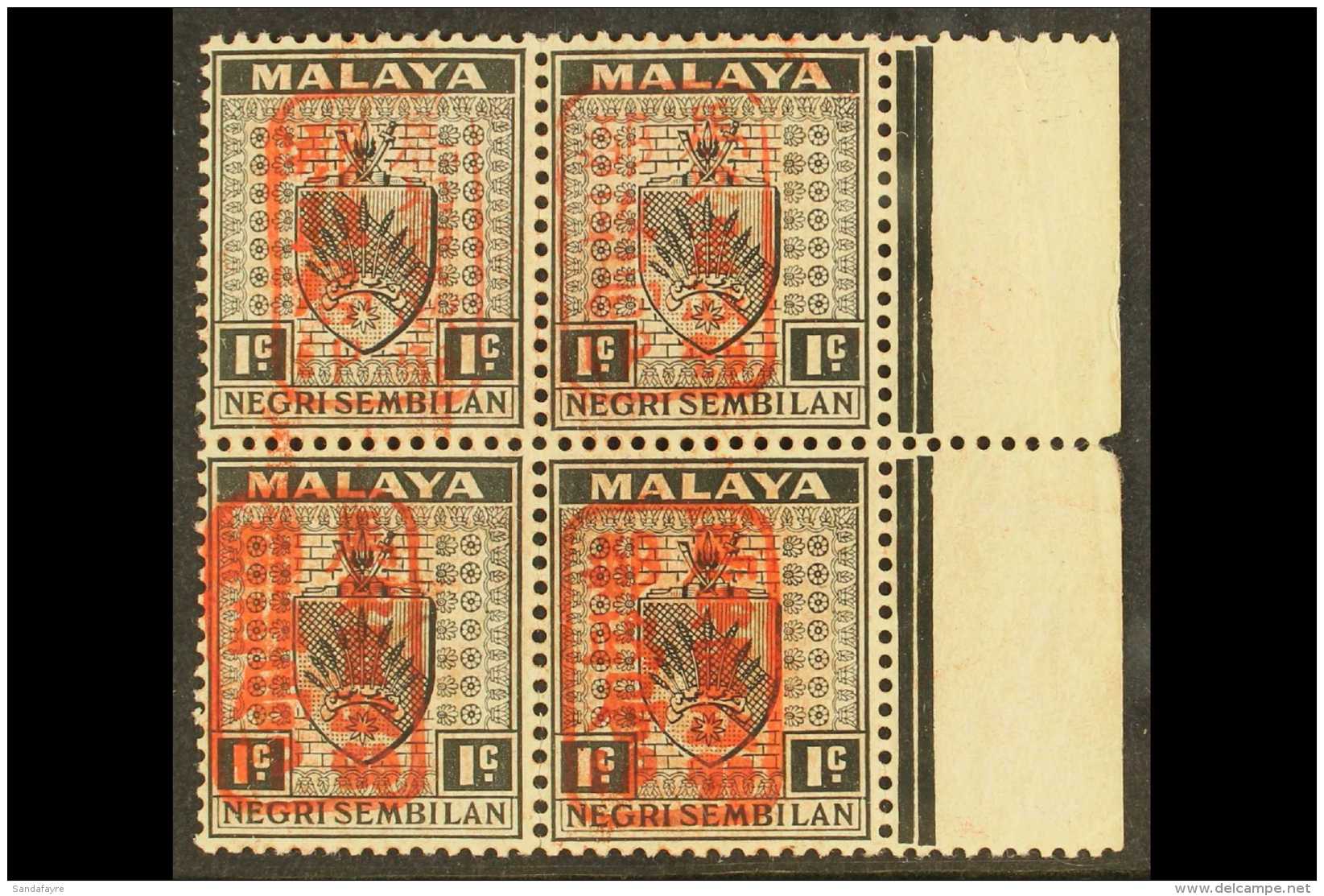 GENERAL 1942 (Apr) 1c Red Opt On Negri, SG J161,  NHM Blk Of 4 For More Images, Please Visit... - Otros & Sin Clasificación