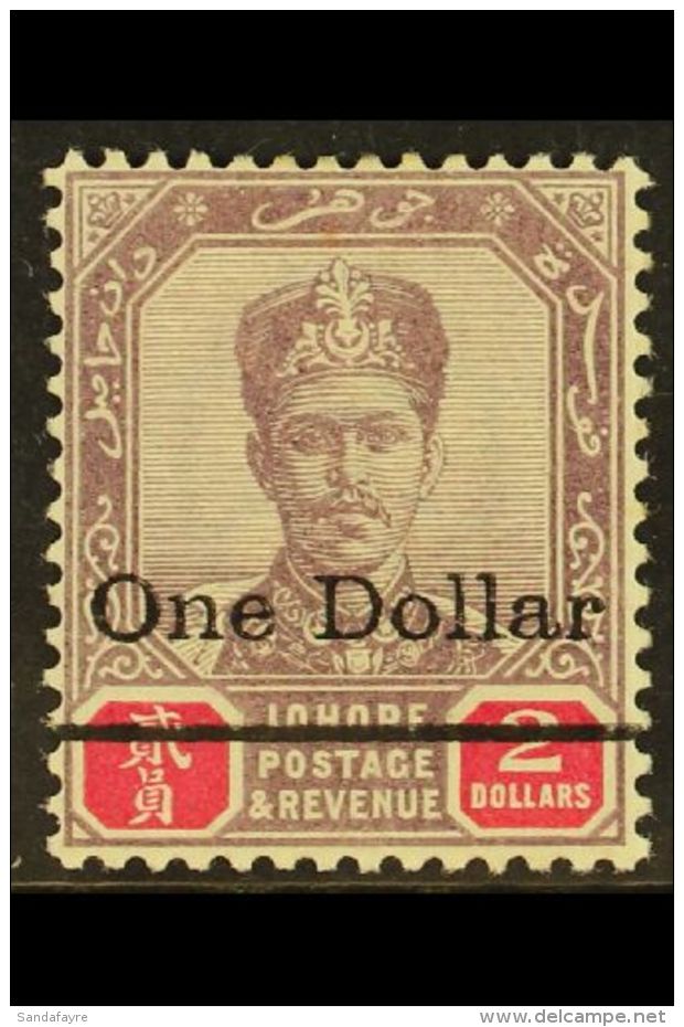 JOHORE 1903 $1 On $2 Dull Purp And Carmine, SG57, Very Fine Mint For More Images, Please Visit... - Other & Unclassified