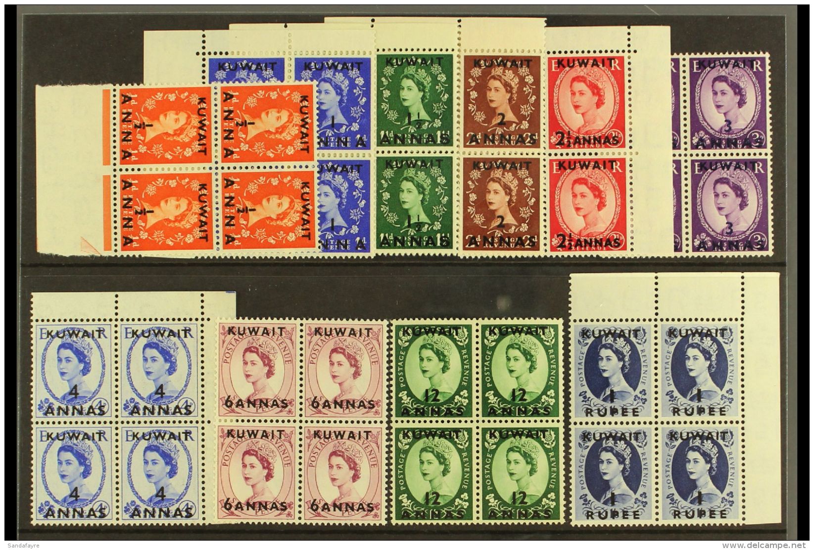 1952-4 QEII GB Ovpts Set In BLOCKS OF 4, SG 93/102 NHM (10 Blks) For More Images, Please Visit... - Kuwait