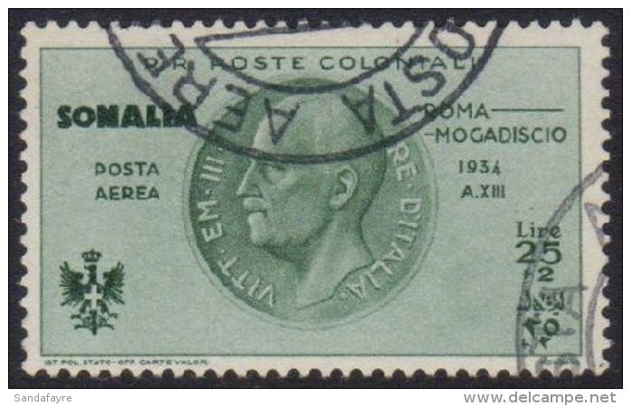 SOMALIA 1934 AIR 25L+2L Rome-Mogadishu (Sass 16, SG 208) VFU. For More Images, Please Visit... - Otros & Sin Clasificación