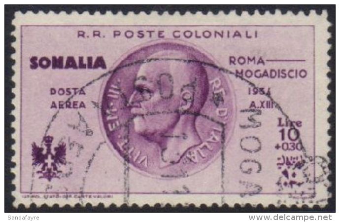 SOMALIA 1934 10L+30c Purple Air Flight,Sass 15,SG 207,vf Cds Used For More Images, Please Visit... - Altri & Non Classificati