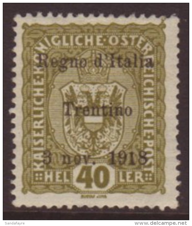 TRENTINO 1918 40h Olive, Sass 10, VFM For More Images, Please Visit... - Sin Clasificación