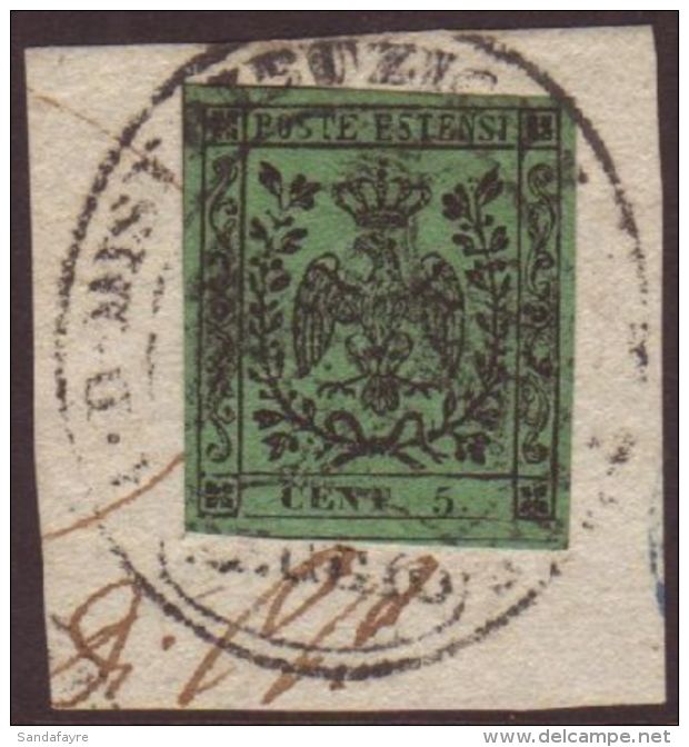 MODENA 1852 5c Green,Sass 7,SG 9,vfu On Piece 'Eagle In Oval' Pmk For More Images, Please Visit... - Sin Clasificación