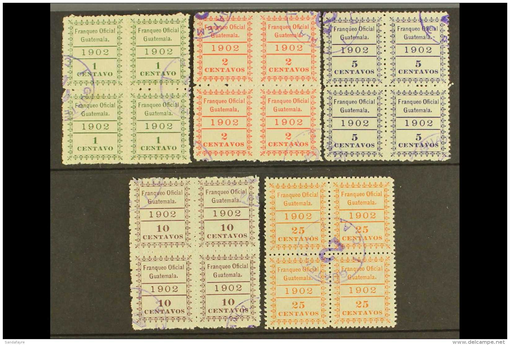 OFFICIALS 1902 Complete Set, Scott O1/5, Vfu BLOCKS Of 4 (20) For More Images, Please Visit... - Guatemala