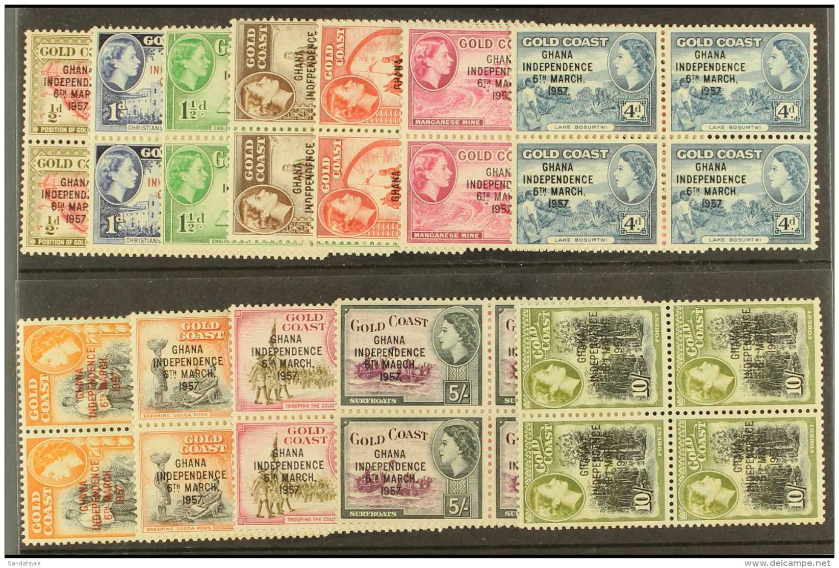1957-58 Defins Complete Set, SG 170/81, In Blocks Of 4 NHM. (48) For More Images, Please Visit... - Ghana (1957-...)