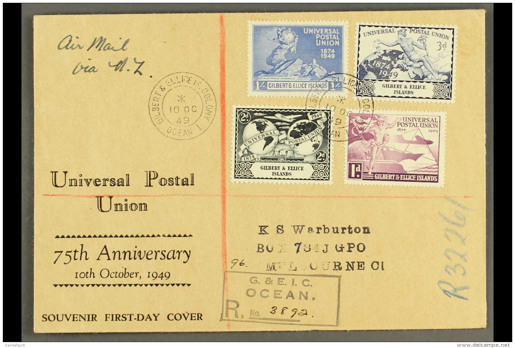 1949 UPU Set On Registered, Special Printed Envelope FDC For More Images, Please Visit... - Islas Gilbert Y Ellice (...-1979)