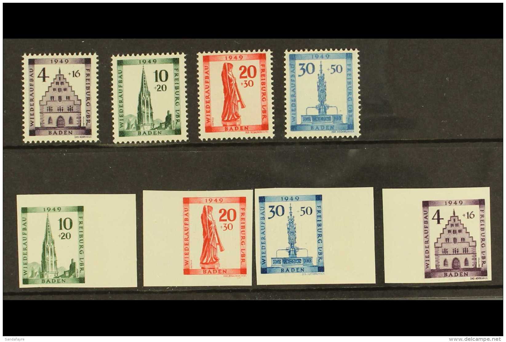 BADEN 1949 Freiburg Perf + Imperf Sets, Mi 38/41 A+B, NHM (8) For More Images, Please Visit... - Otros & Sin Clasificación