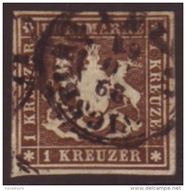 WURTT 1859 1k Brown,Mi 11,SG 21,vfu,4 Good/large Margins For More Images, Please Visit... - Sonstige & Ohne Zuordnung