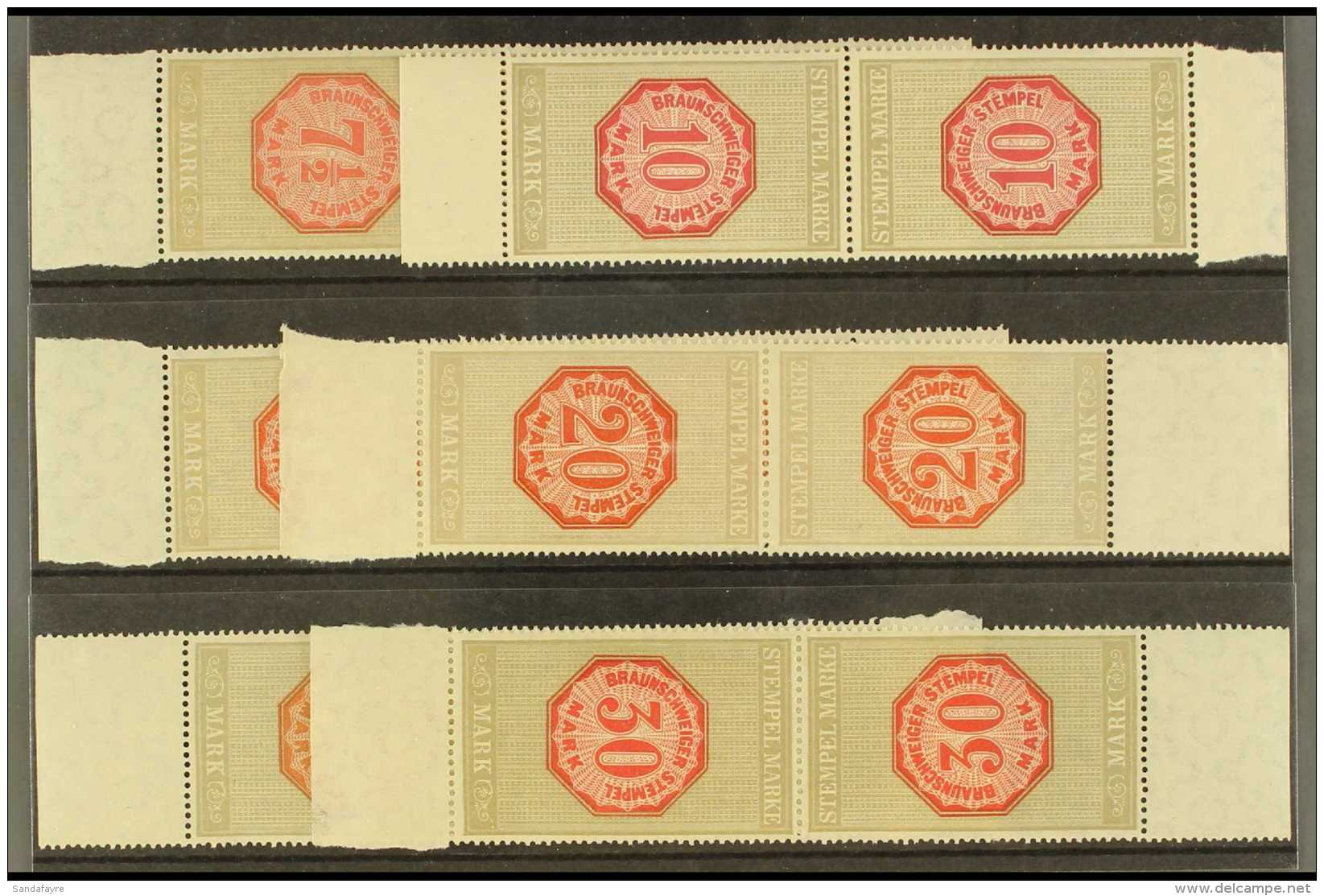 REVENUES Of Brunswick 1907-23 7&frac12;m-30m In NHM Tete-beche Pairs (6) For More Images, Please Visit... - Sonstige & Ohne Zuordnung