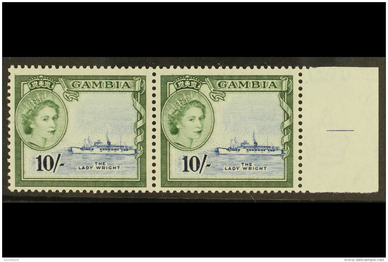 1953-59 10s Deep Blue &amp; Myrtle-green, SG 184, NHM Horiz Pair For More Images, Please Visit... - Gambia (...-1964)