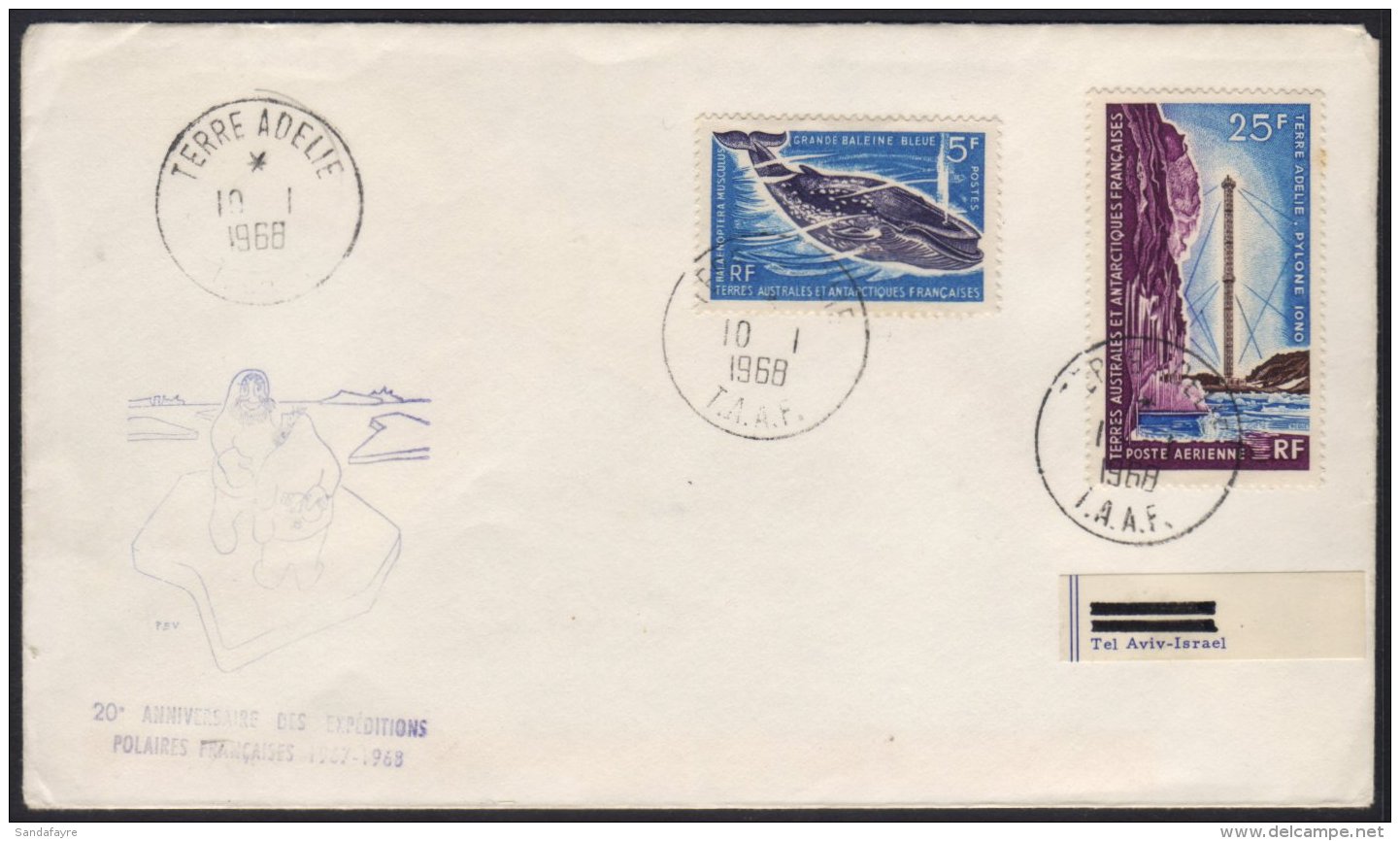 TAAF 1968 Cover To Israel, 5f &amp; 25f Values, Fine Cds Used For More Images, Please Visit... - Altri & Non Classificati
