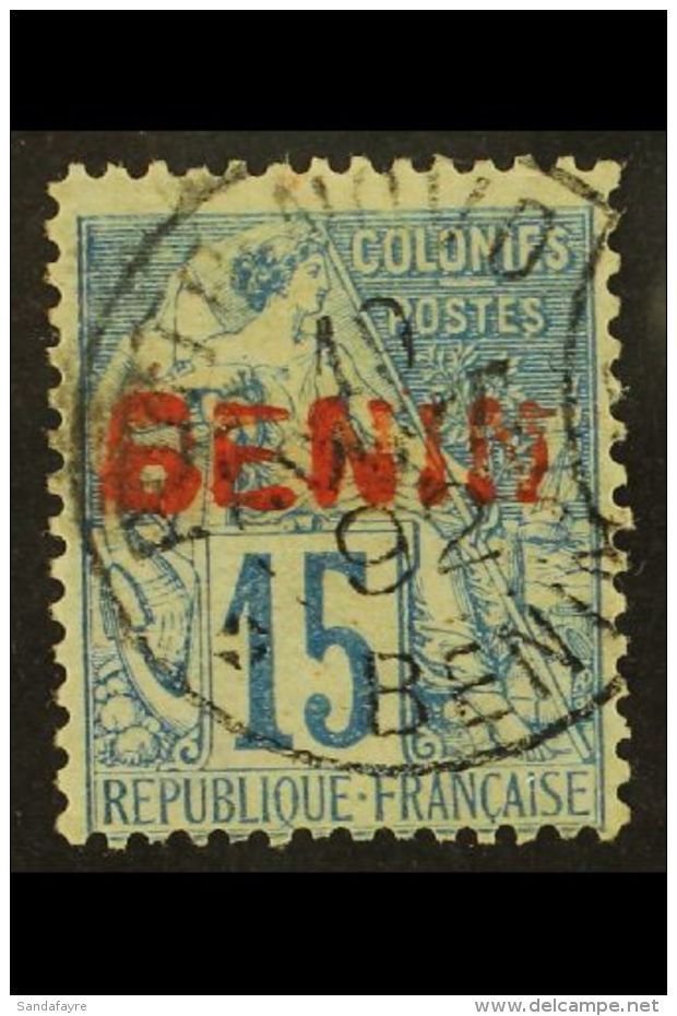 BENIN 1892 15c Blue With Red Handstamp, Yvert 6B, VFU. For More Images, Please Visit... - Other & Unclassified