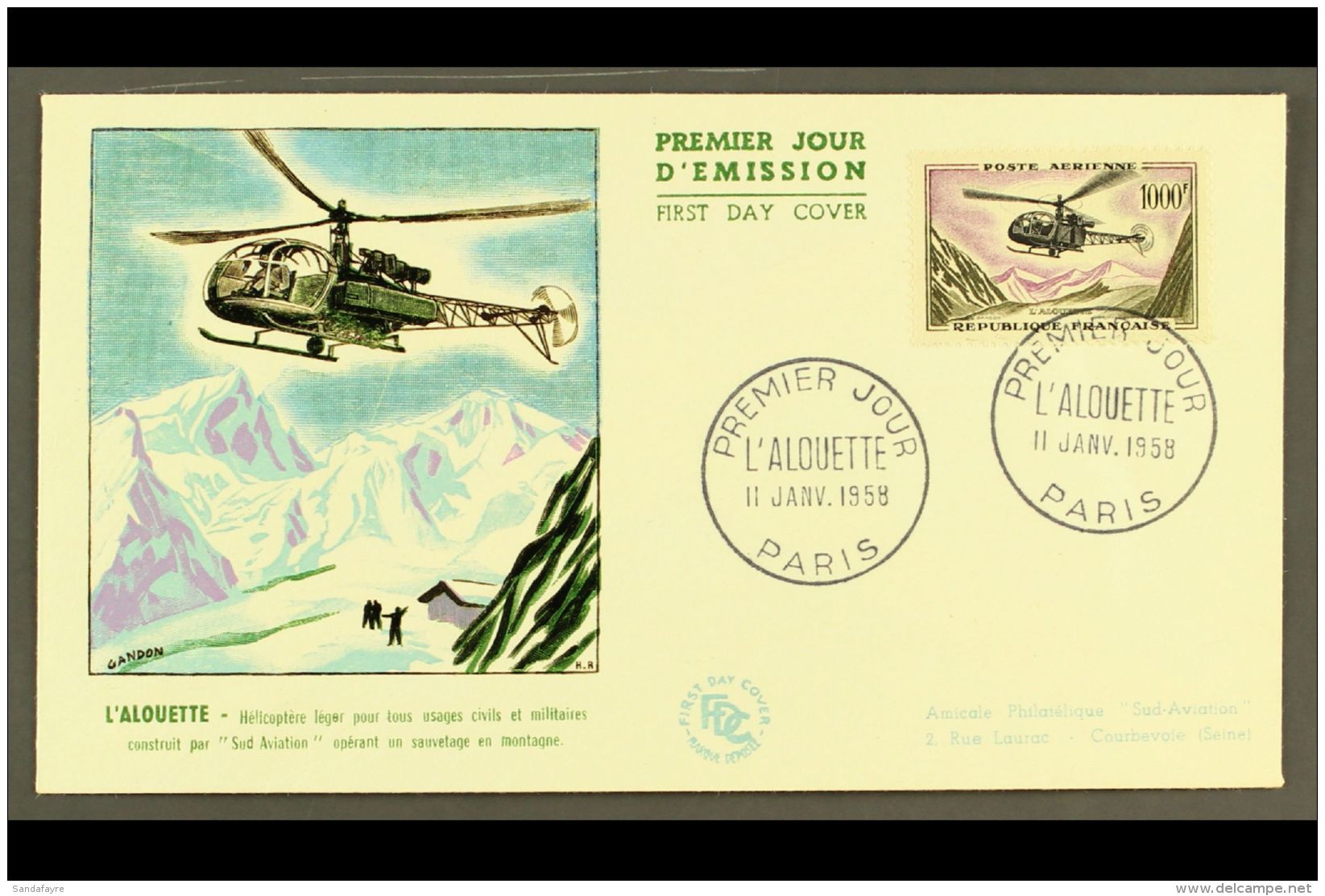 1958 1000f Air Helicopter,Yv 37,SG 1320,used On Illustrated FDC For More Images, Please Visit... - Altri & Non Classificati