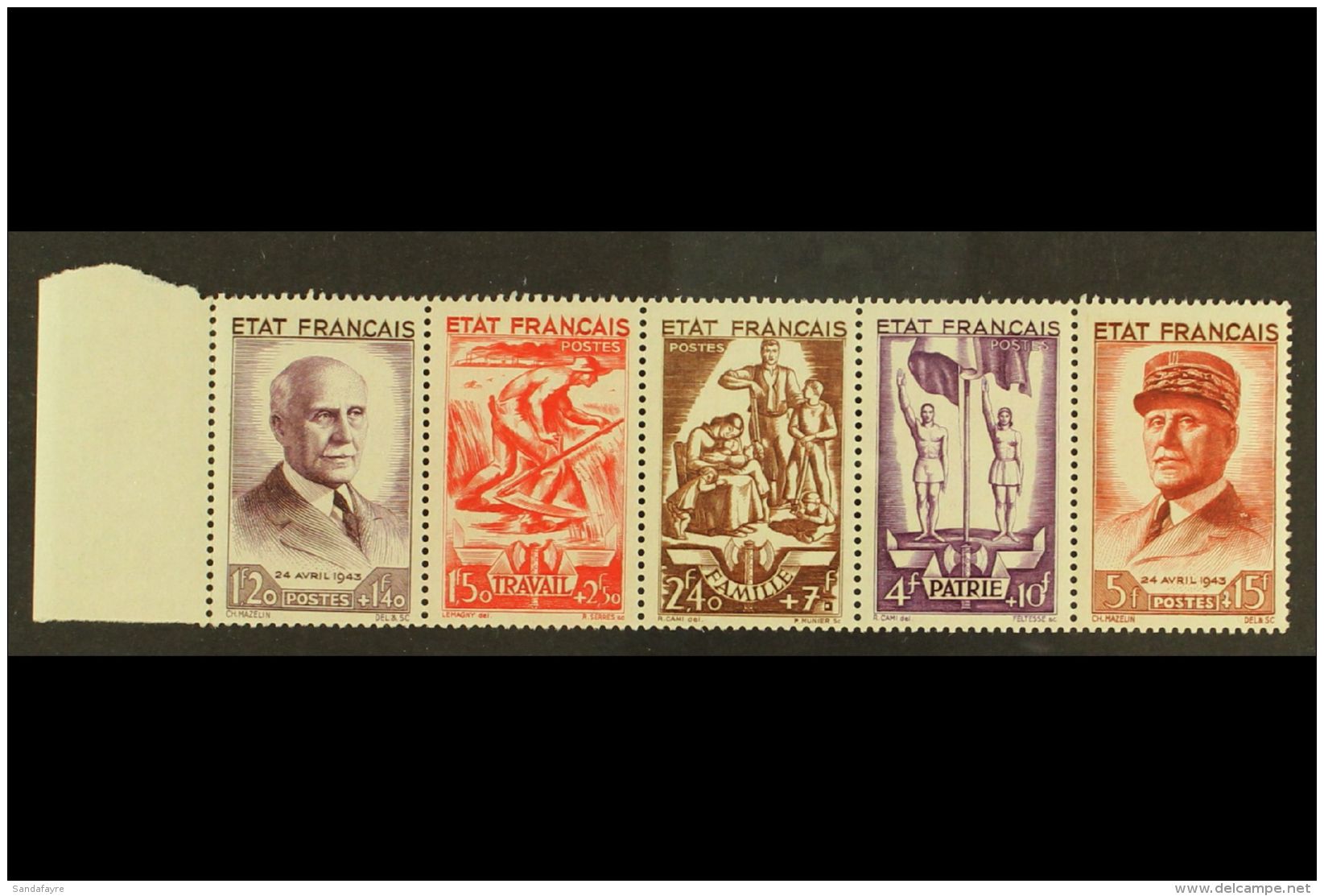 1943 National Relief Fund Strip (Yvert 580A, SG 784a) NHM. (5) For More Images, Please Visit... - Andere & Zonder Classificatie