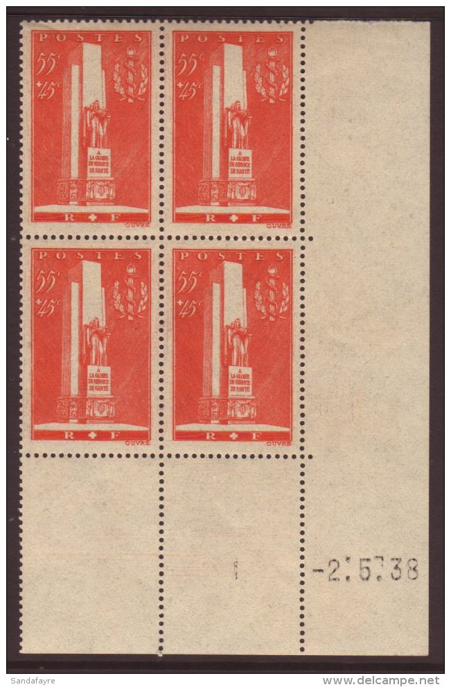 1938 55c+45c Monument, Yvert 395,  Corner Date Block Of Four NHM. For More Images, Please Visit... - Altri & Non Classificati