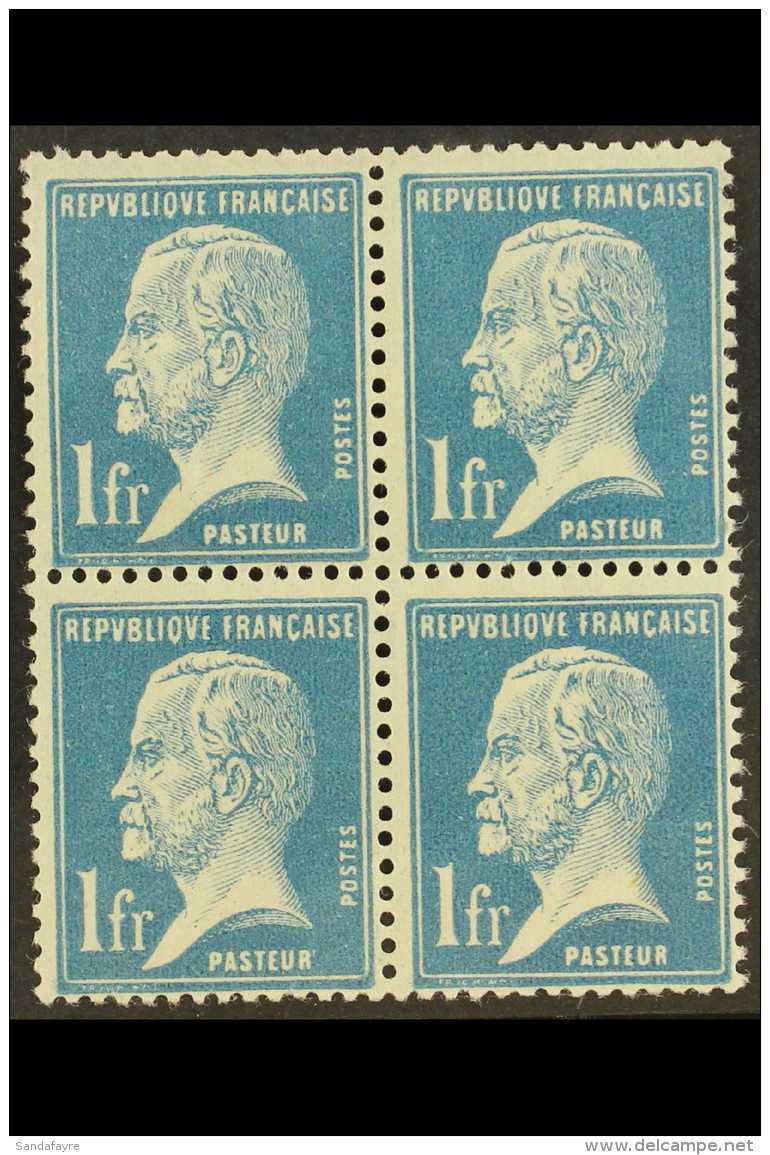 1923-26 1f Blue Pasteur,Yvert 179,SG 400b,NHM BLOCK Of 4 For More Images, Please Visit... - Andere & Zonder Classificatie