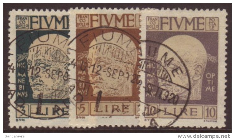 1930 3L, 5L &amp; 10L D'Annunzio Values, Sass 124/26, VFU (3) For More Images, Please Visit... - Fiume