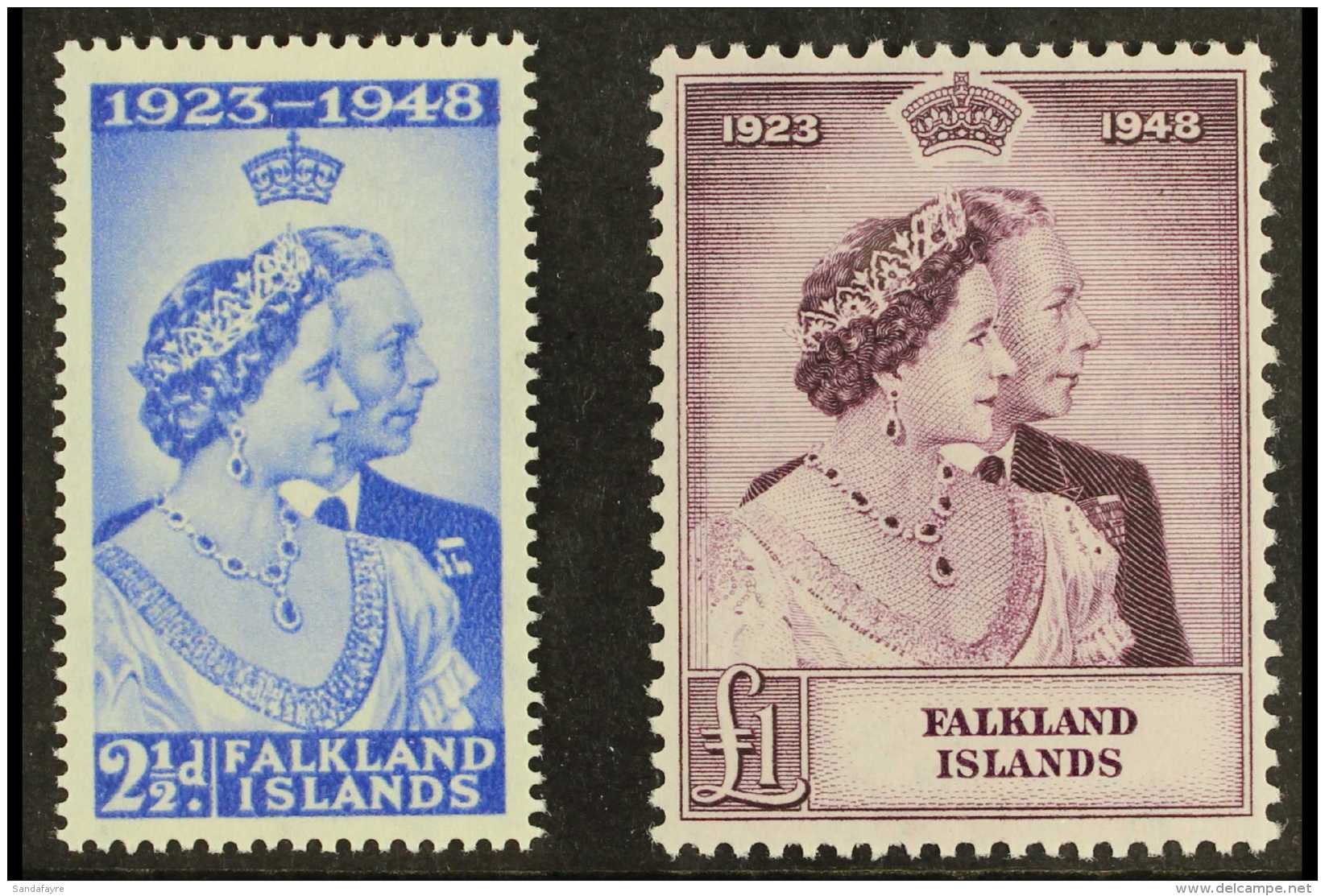 1948 Silver Wedding Set, SG 166/67, Very Fine Mint (2 Stamps) For More Images, Please Visit... - Islas Malvinas