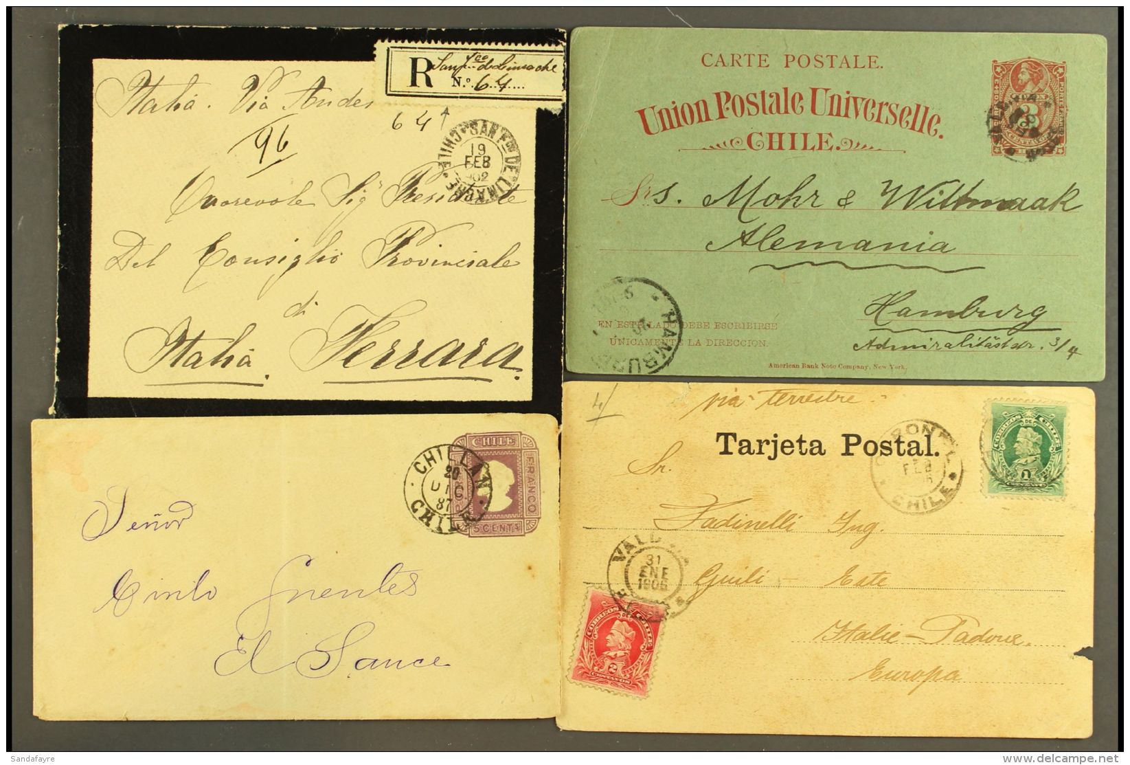 1887-1905 Covers/cards Incl. Regd. Mourning Cover To Italy. (4) For More Images, Please Visit... - Chile