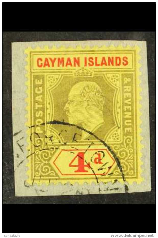 1907-09 4d Black And Red/yellow, SG 29, VFU On Piece. For More Images, Please Visit... - Kaaiman Eilanden