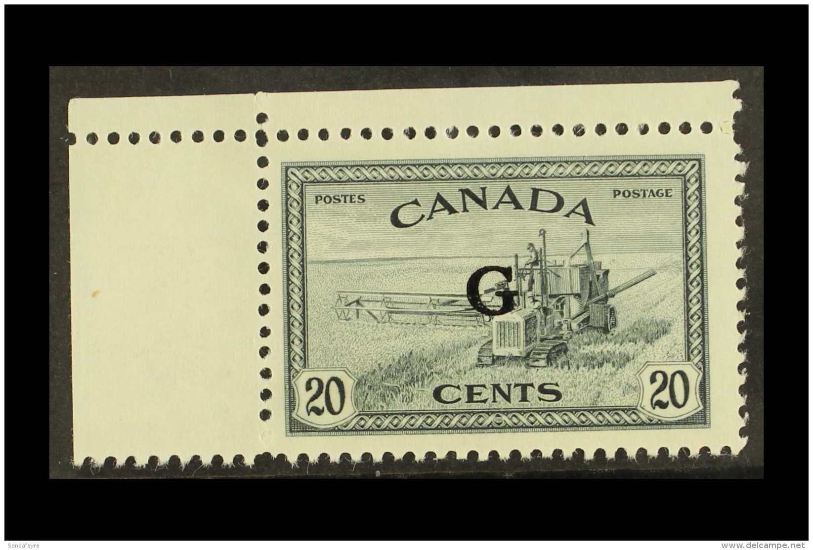 OFFICIAL 1950-52 20c Slate "G" Opt, SG O187, Vf NHM Corner Stamp For More Images, Please Visit... - Otros & Sin Clasificación