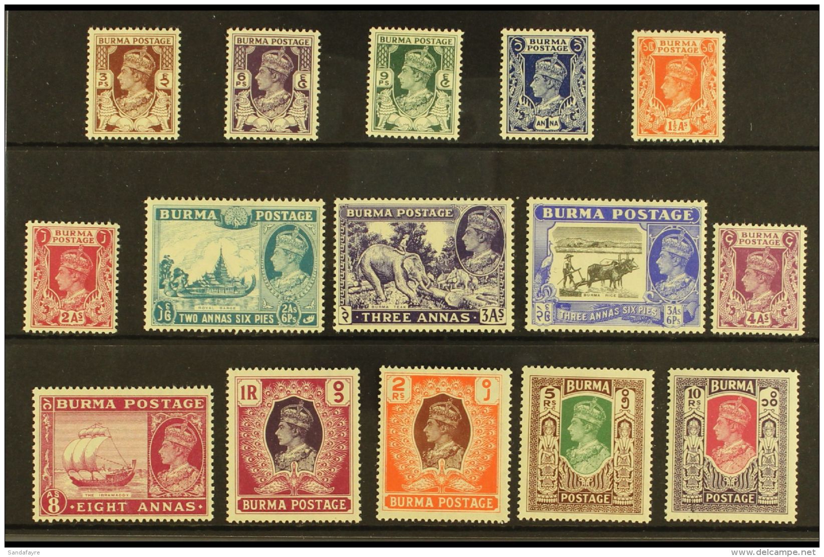 1946 New Colour Set, SG 51/63, Very Fine Mint (15 Stamps) For More Images, Please Visit... - Burma (...-1947)