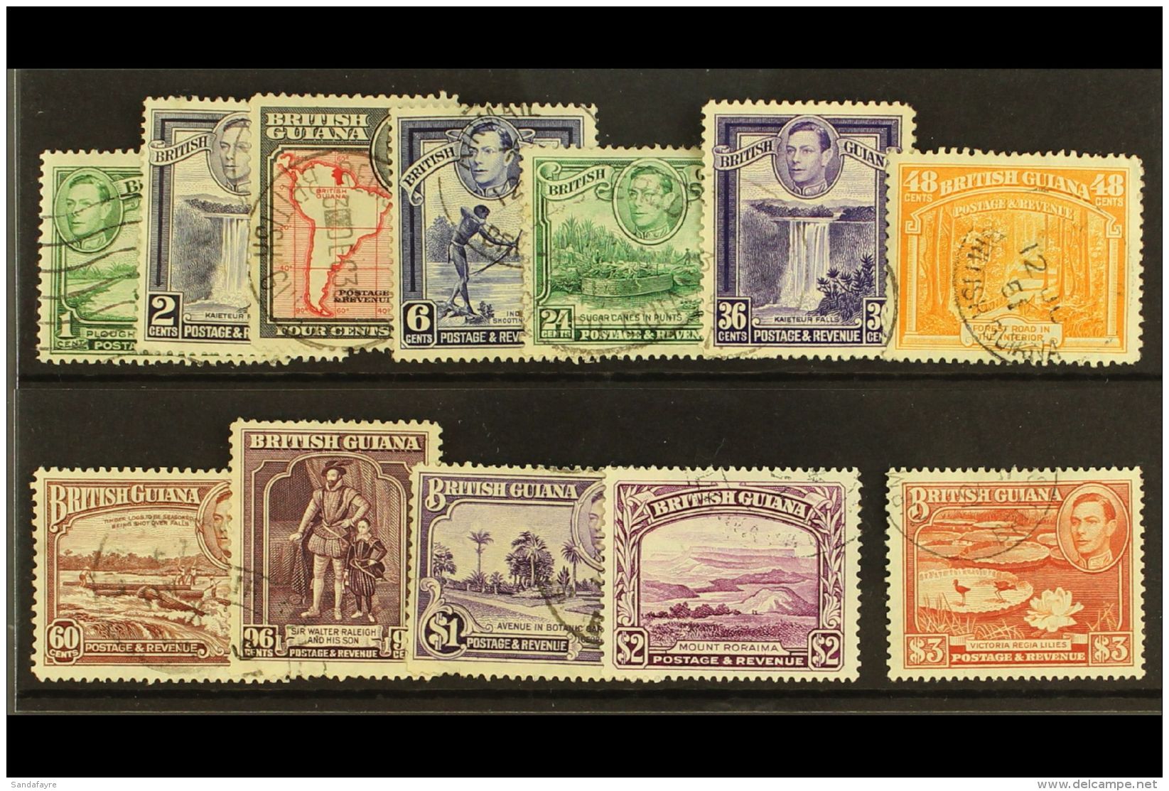 1938-52 Definitive Set, SG 308a/19, VFU. (12) For More Images, Please Visit... - Guyana Britannica (...-1966)