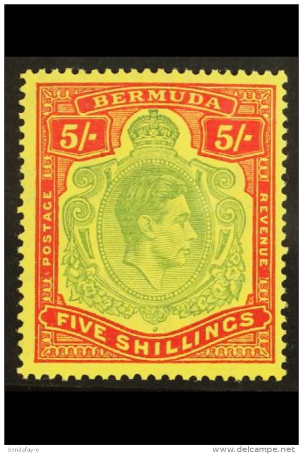 1943 5s Pale Bluish Green And Carmine Red, SG 118d, VfM For More Images, Please Visit... - Bermudas