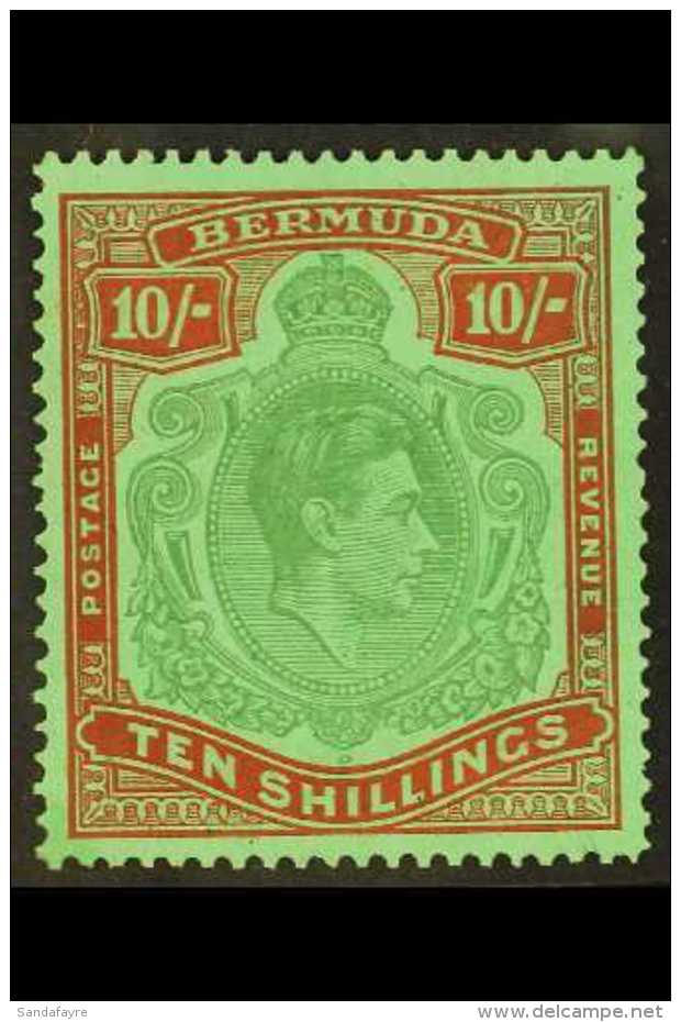 1938-53 10s Yellowish Green &amp; Dp Carm-red, Ord Paper SG 119c VFM For More Images, Please Visit... - Bermudas