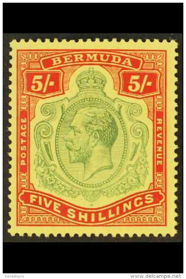 1918-22 5s Green &amp; Carmine-red/pale Yellow, Wmk MCA, SG 53d VFM For More Images, Please Visit... - Bermudas