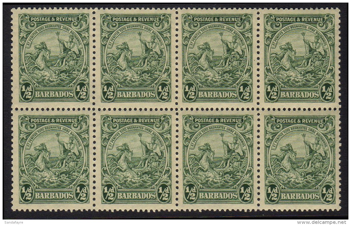 1925-35 &frac12;d Green, Perf 13&frac12;x12&frac12;, SG 230a, NHM Block Of 8 For More Images, Please Visit... - Barbados (...-1966)