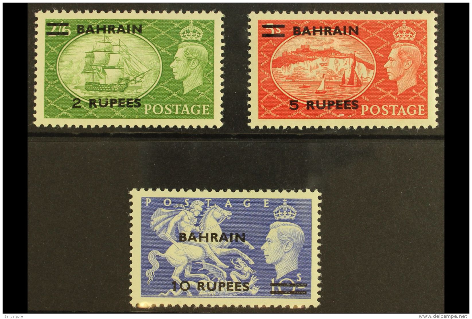 1950-5 2r, 5r &amp; 10r GB Surcharges, SG 77/9 VFM (3) For More Images, Please Visit... - Bahrein (...-1965)