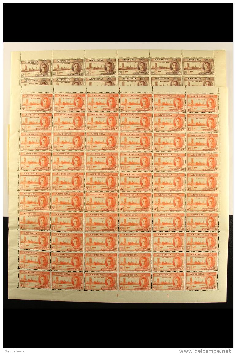 1946 Victory (SG 110/11) NHM Sheets, "B" Scratch UR Margin. (120) For More Images, Please Visit... - Andere & Zonder Classificatie