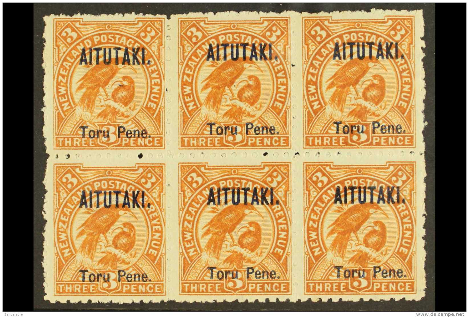 1903-11 3d Yellow-brown Opt, SG 5, Fine NHM BLOCK Of 6 For More Images, Please Visit... - Aitutaki