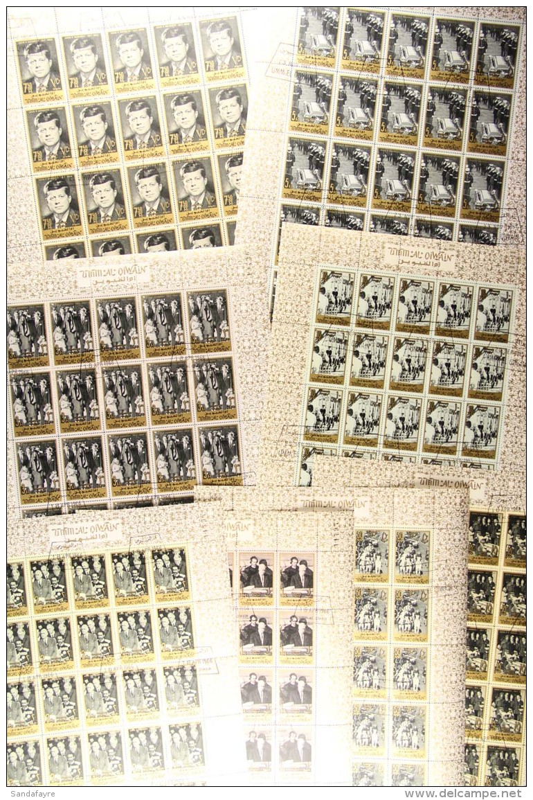 KENNEDY 1965 Umm Al Qiwain Set, SG 26/33, Complete Sheets, VFU For More Images, Please Visit... - Ohne Zuordnung