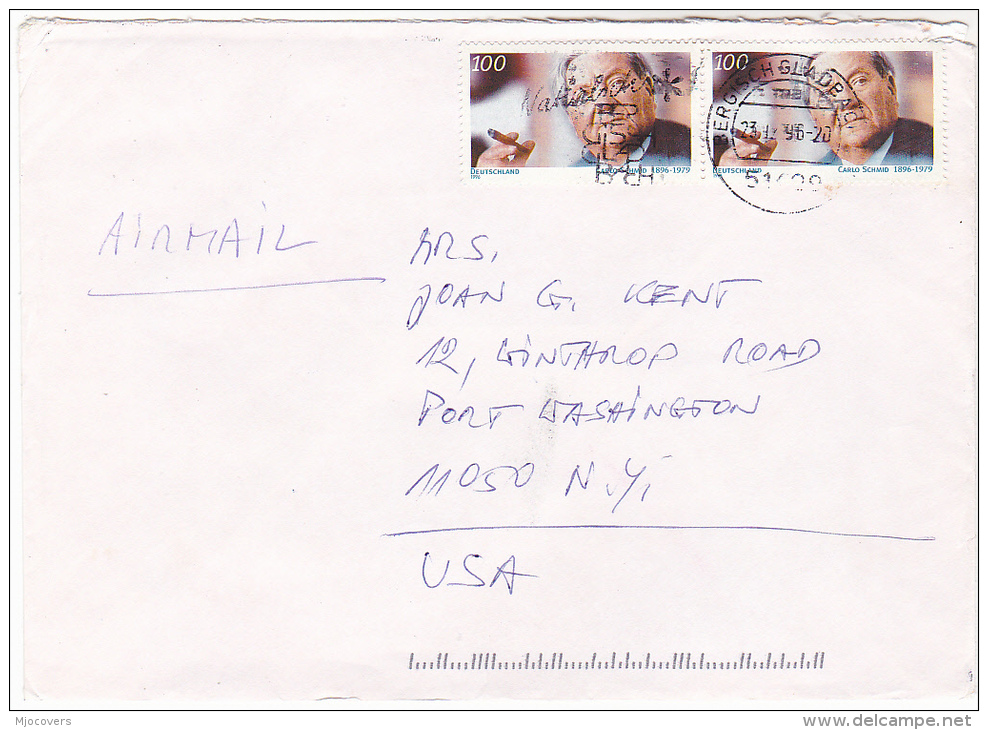 1996 Air Mail GERMANY COVER Multi Stamps Carlo Schmid  CIGAR To USA Smoking - Tabacco